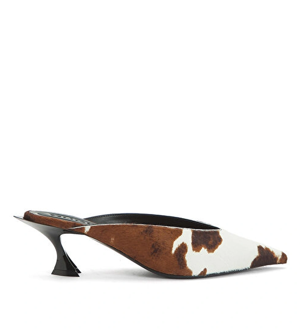 Kahverengi Beyaz Kadın Deri Terlik - Görsel 1