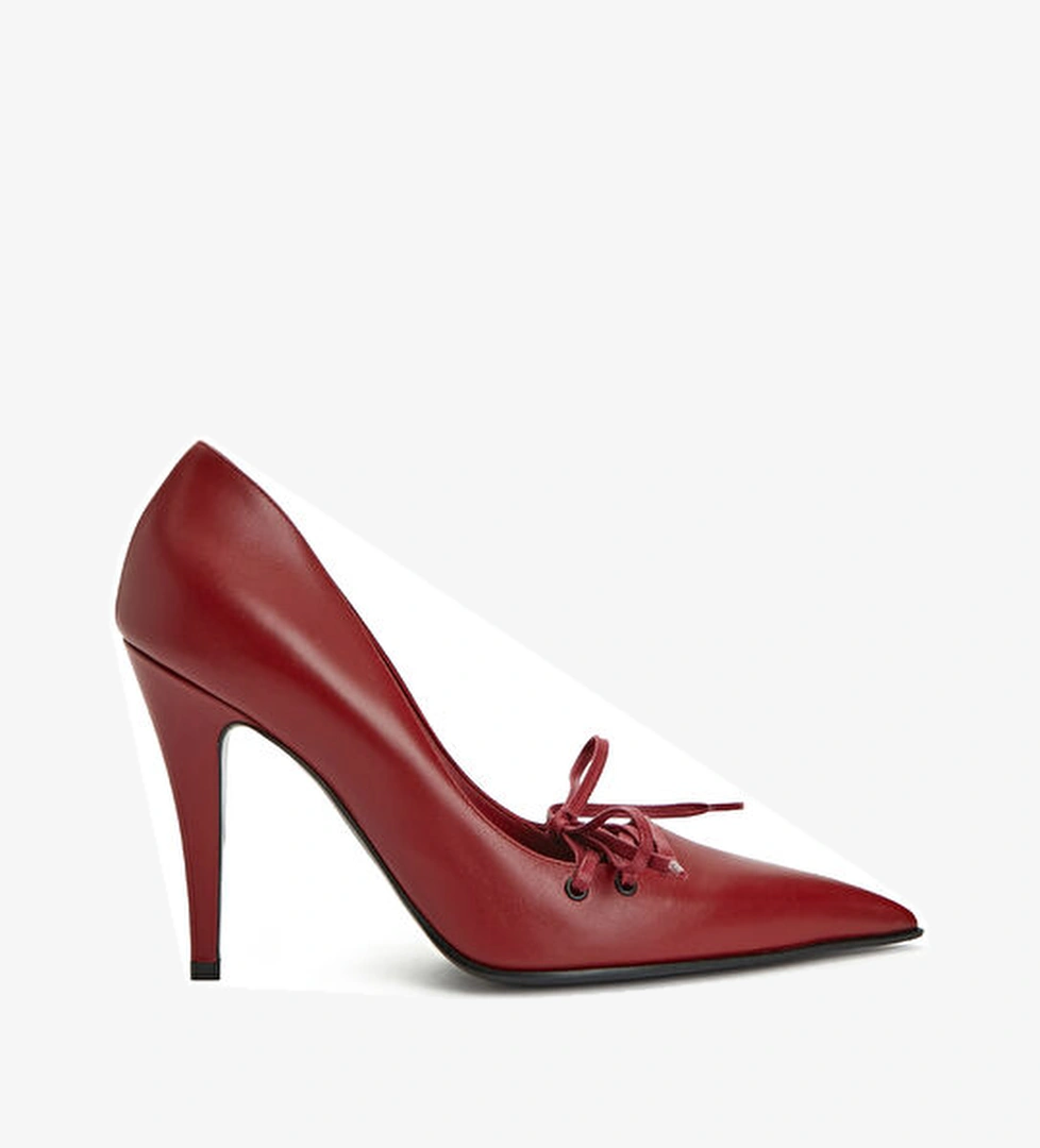 Mcqueen Bordo Bağcık Detaylı Deri Topuklu Ayakkabı model görseli