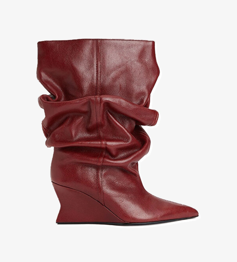 Balmain Koyu Kırmızı Kadın Deri Bot model görseli