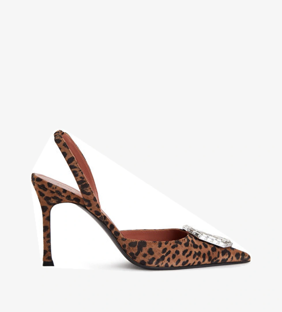 Amina Muaddi Camelie Leopar Desenli Deri Topuklu Ayakkabı model görseli