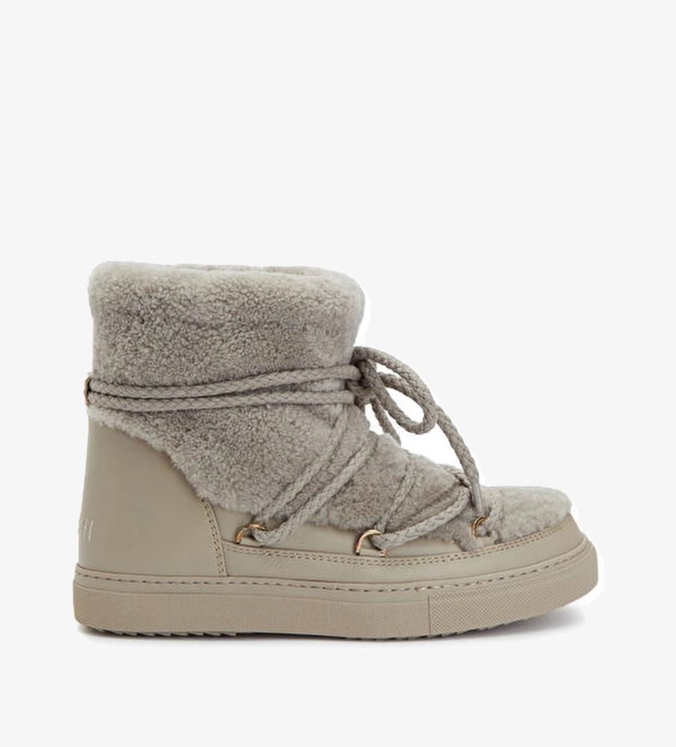 Curly Gri Kadın Deri Kar Botu - Görsel 1