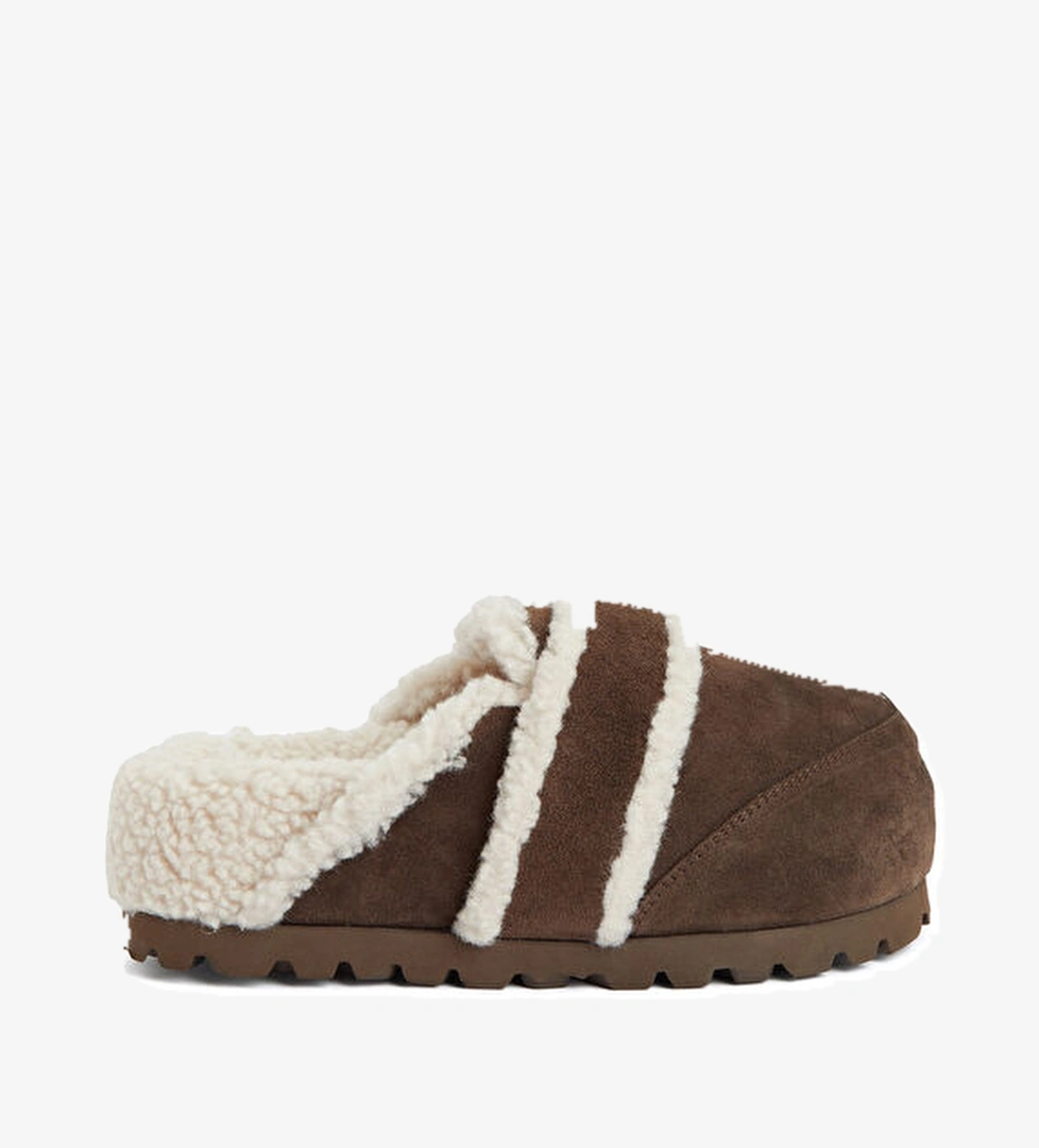 Clog Kahverengi Shearling Kadın Süet Terlik