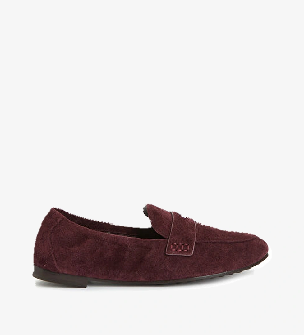 Bordo Kadın Süet Loafer - Görsel 1