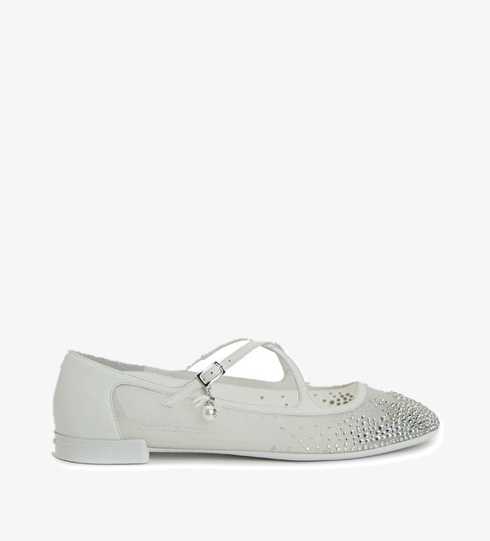 Jimmy Choo Eleri Beyaz Kristal Taşlı Babet model görseli