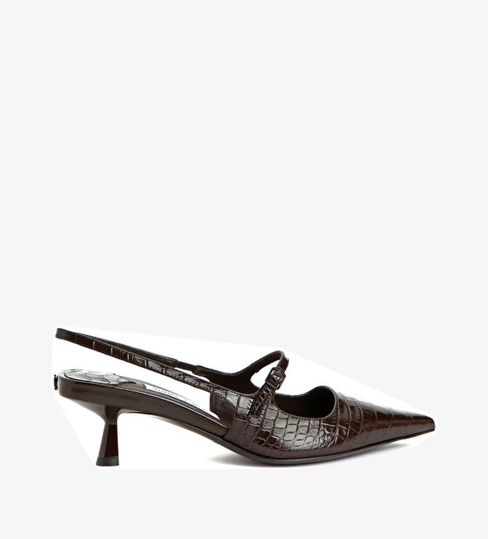 Didi Koyu Kahverengi Deri Topuklu Ayakkabı - Görsel 1