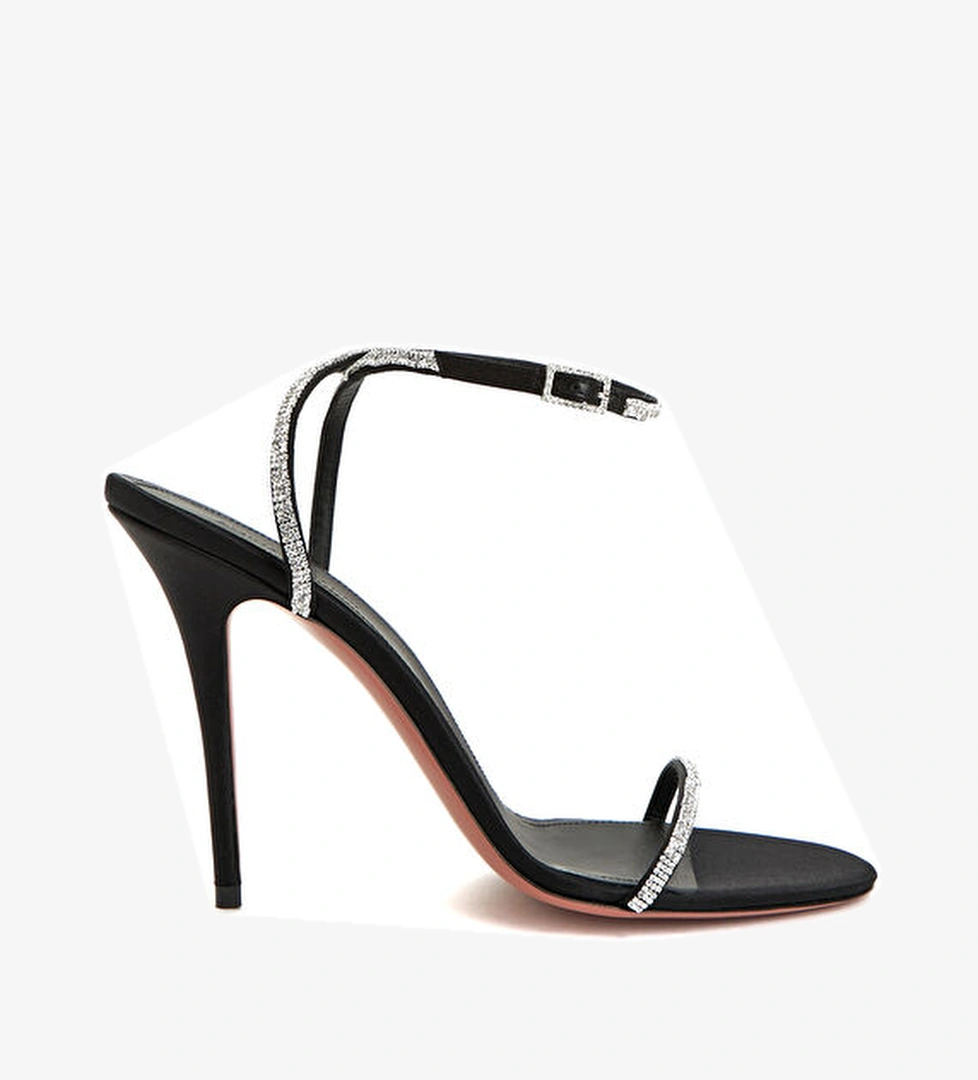 Amina Muaddi Diamente Siyah Kadın İpek Sandalet model görseli