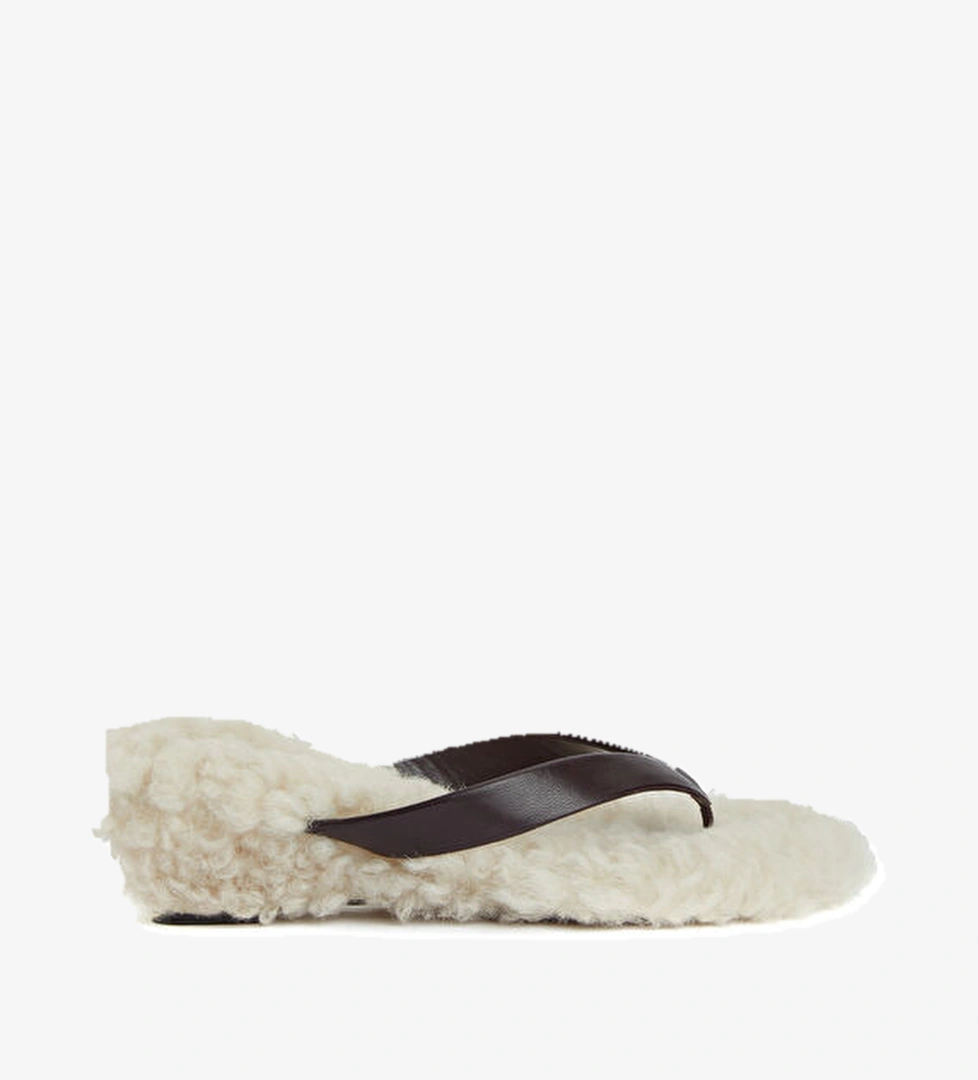 Le Monde Beryl Kahverengi Beyaz Kadın Deri Shearling Terlik model görseli