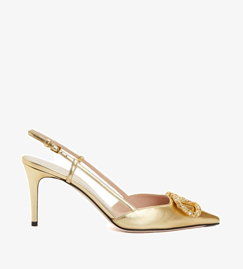 Valentino Garavani VLogo Gold Deri Topuklu Ayakkabı model görseli