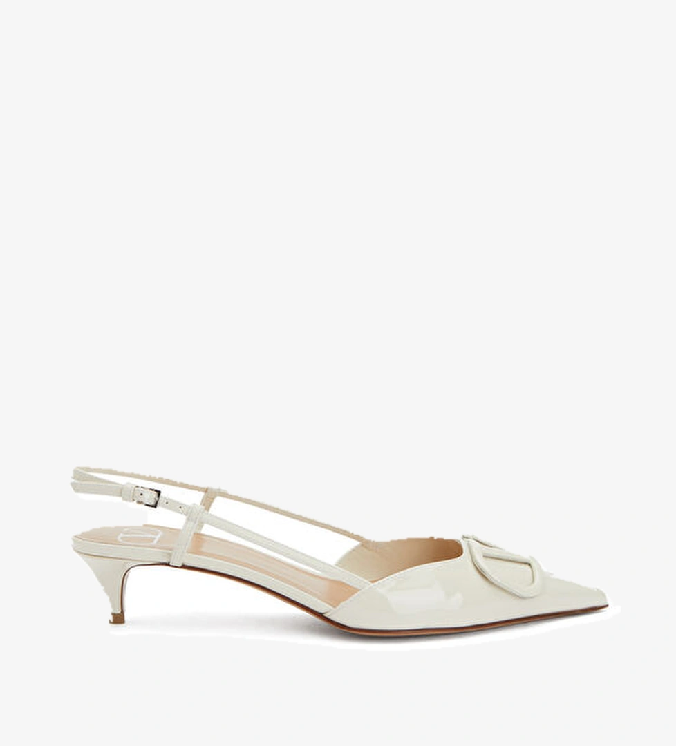 VLogo Ekru Deri Topuklu Ayakkabı - Görsel 1