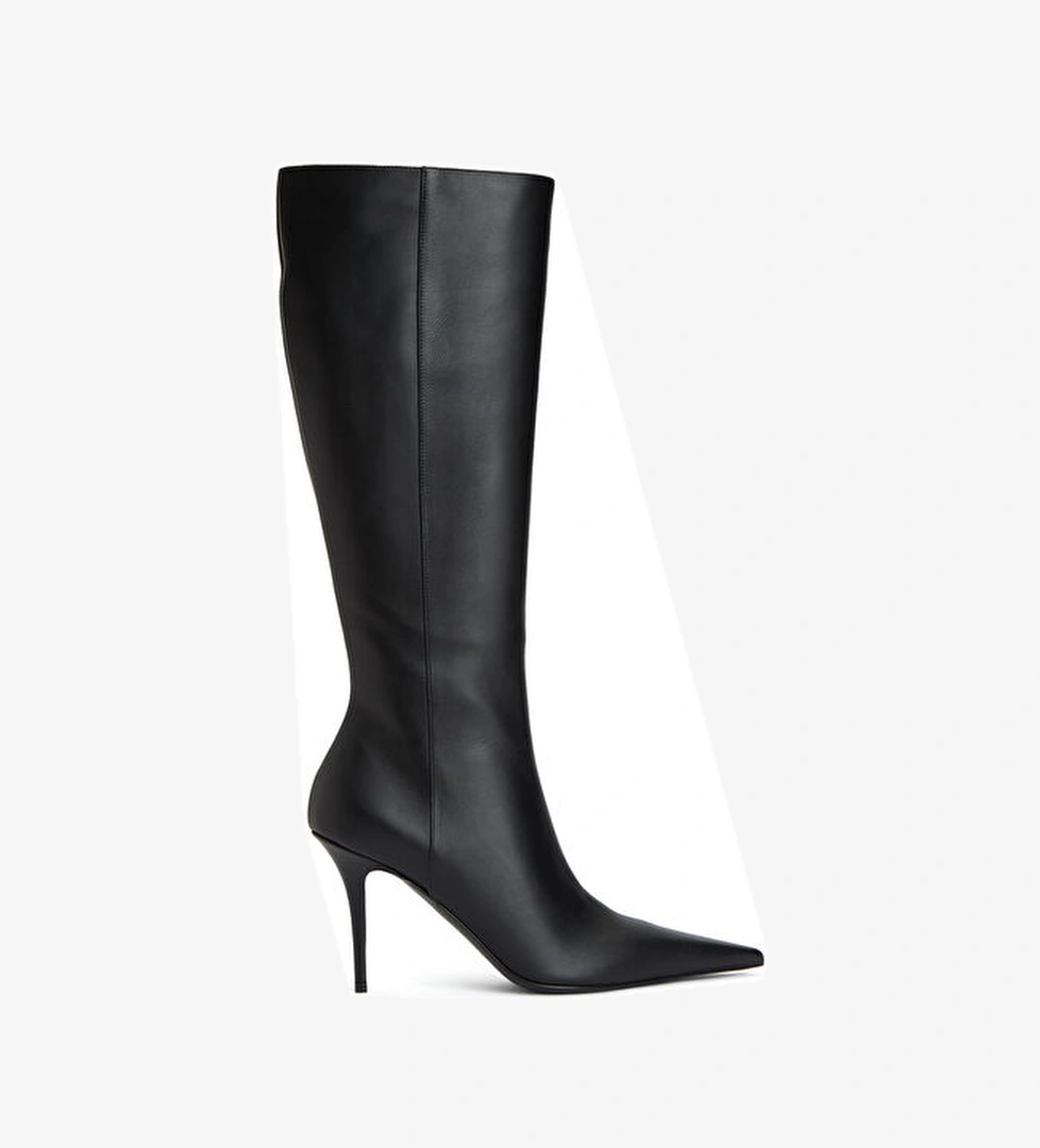 Amina Muaddi Barbara Siyah Kadın Deri bot model görseli