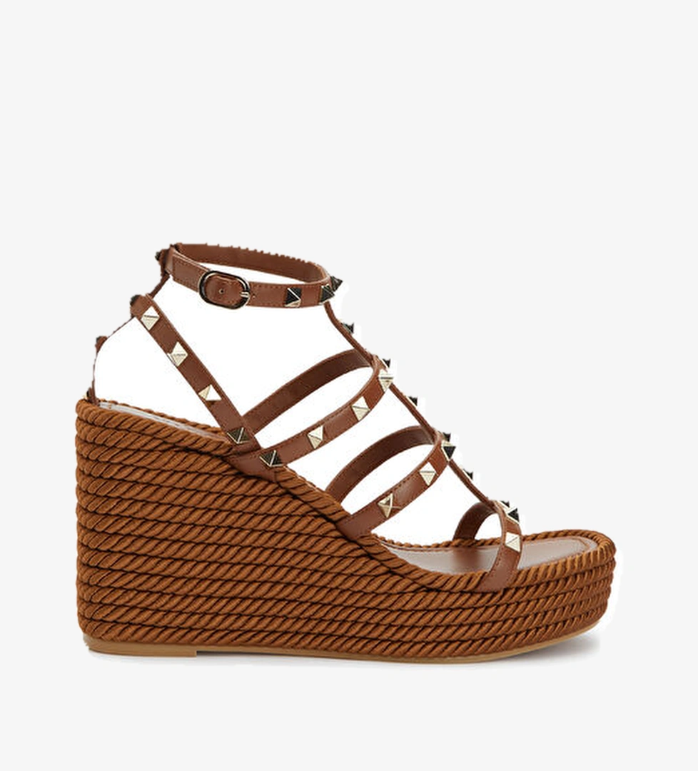 Rockstud Torchon Kahverengi Kadın Deri Espadril - Görsel 1