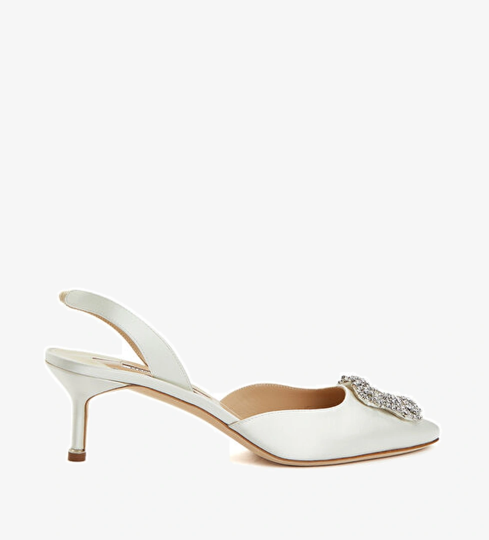 Manolo Blahnik Hangisli Krem Kadın Saten Topuklu Ayakkabı model görseli