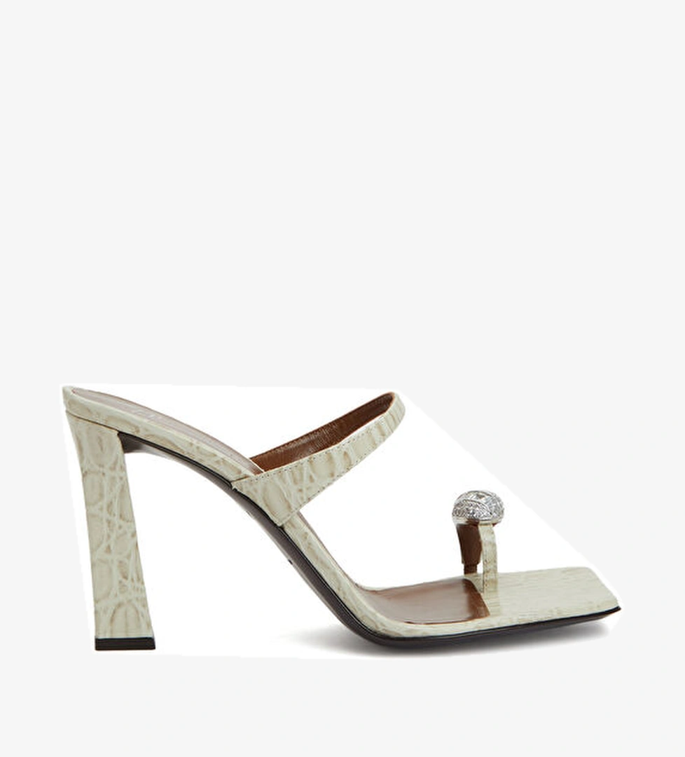 Intriigo Beyaz Deri Topuklu Terlik - Görsel 1