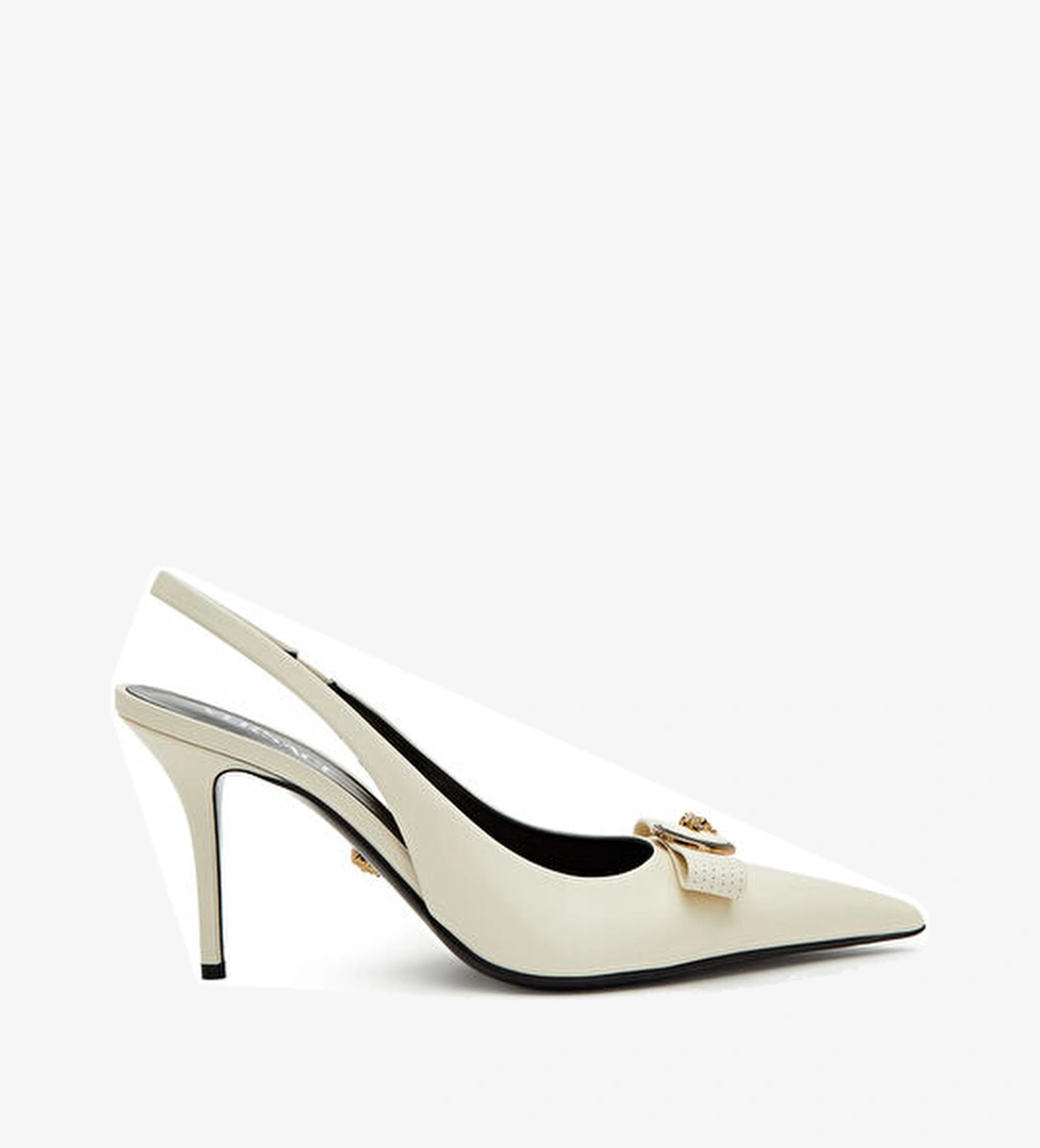 Versace Sling Ekru Deri Topuklu Ayakkabı model görseli