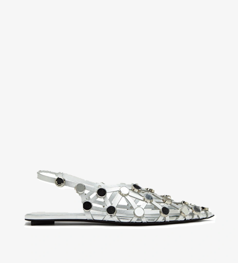 Grid Silver Kadın Deri Sandalet - Görsel 1