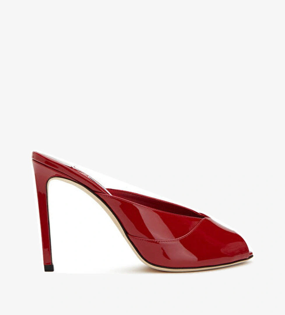 Brigitte Koyu Kırmızı Deri Topuklu Terlik - Görsel 1