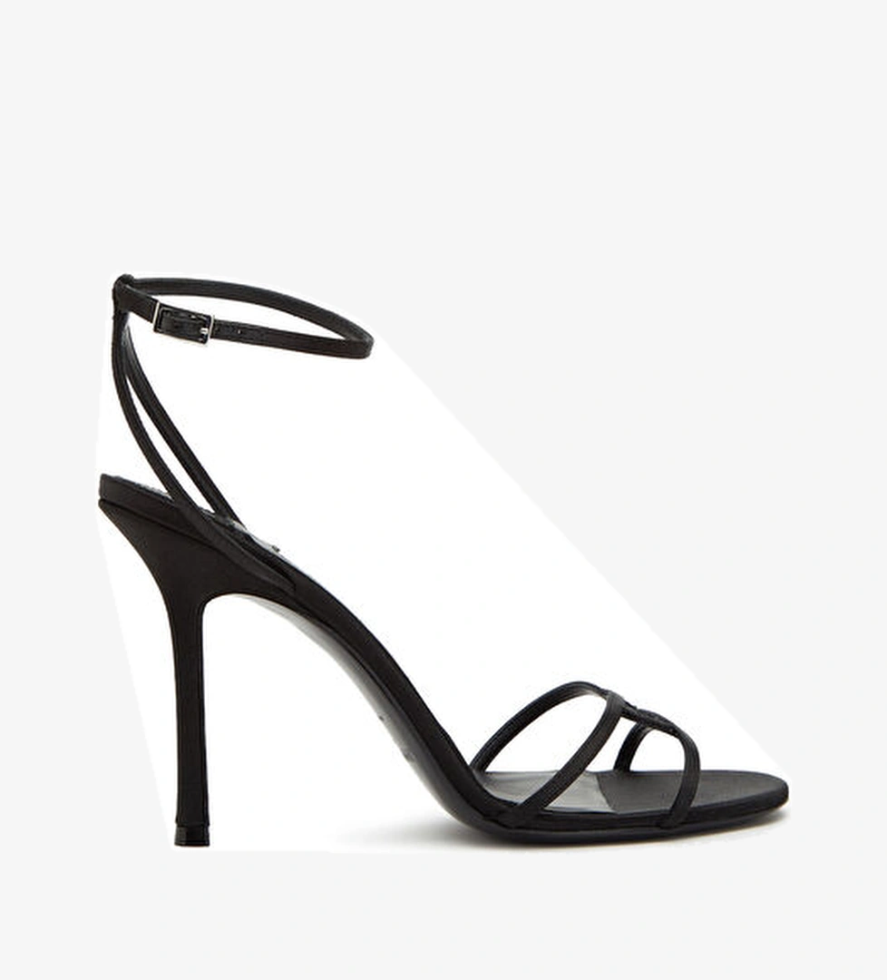 1998 Leo Siyah Saten Topuklu Sandalet - Görsel 1