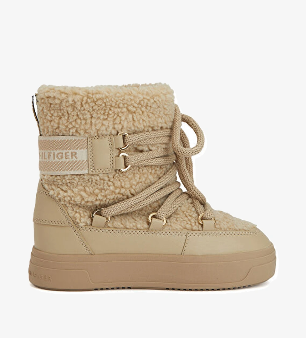 Tommy Hilfiger Haki Shearling Dokulu Kadın Bot model görseli