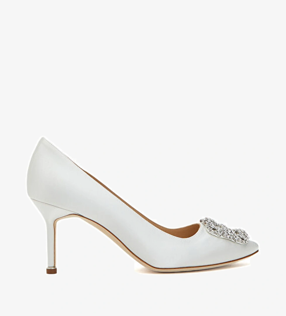 Manolo Blahnik Hangisi Beyaz Saten Topuklu Ayakkabı model görseli