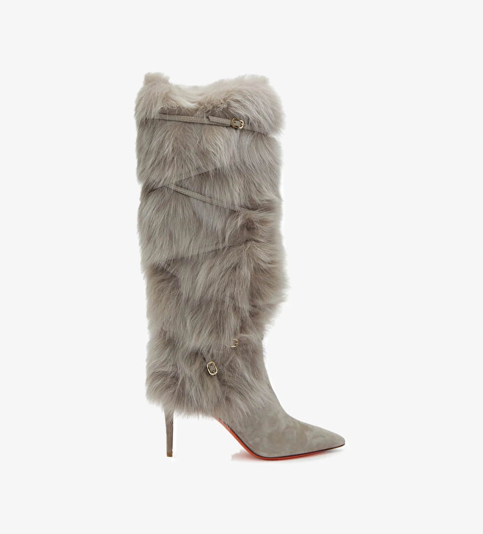 Santoni Bej Shearling Dokulu Kadın Süet Çizme model görseli