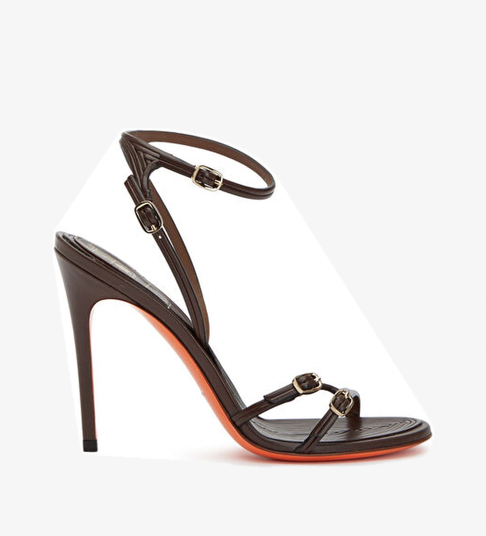 Koyu Kahverengi Kadın Deri Sandalet - Görsel 1