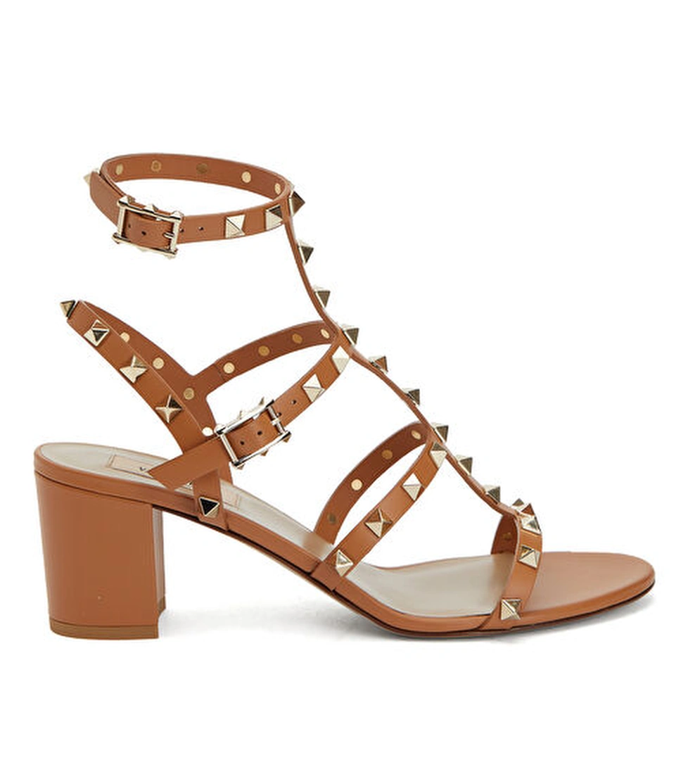 Rockstud Bej Kadın Deri Sandalet - Görsel 1