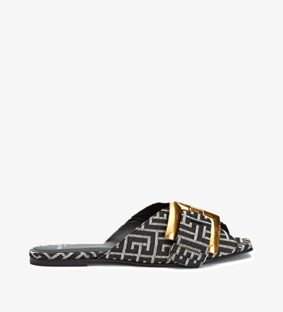 Siyah Beyaz Logo Desenli Kadın Terlik - Görsel 1