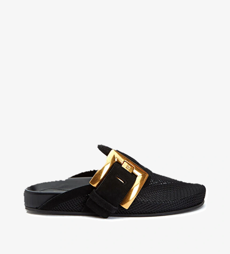 Siyah Logo Tokalı Kadın Terlik - Görsel 1