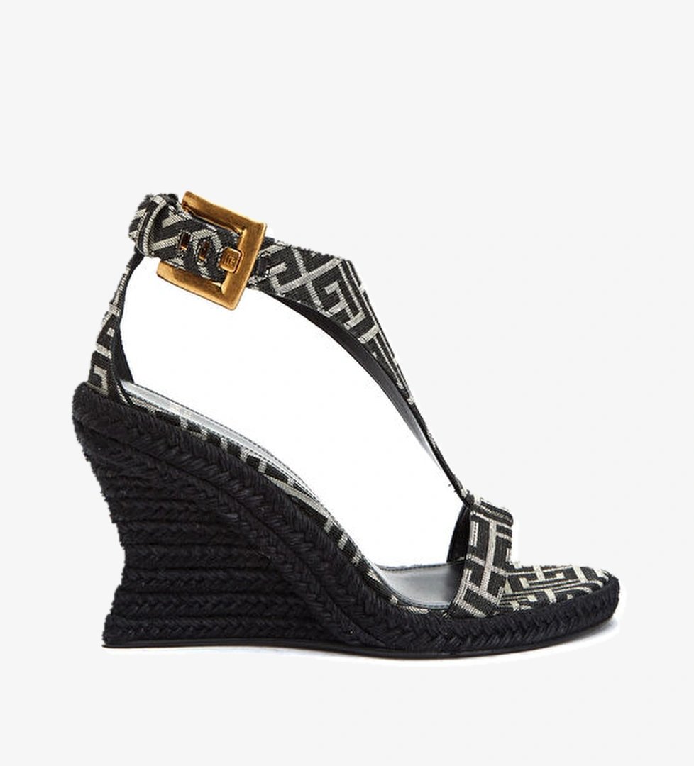 Siyah Beyaz Logo Desenli Kadın Espadril - Görsel 1