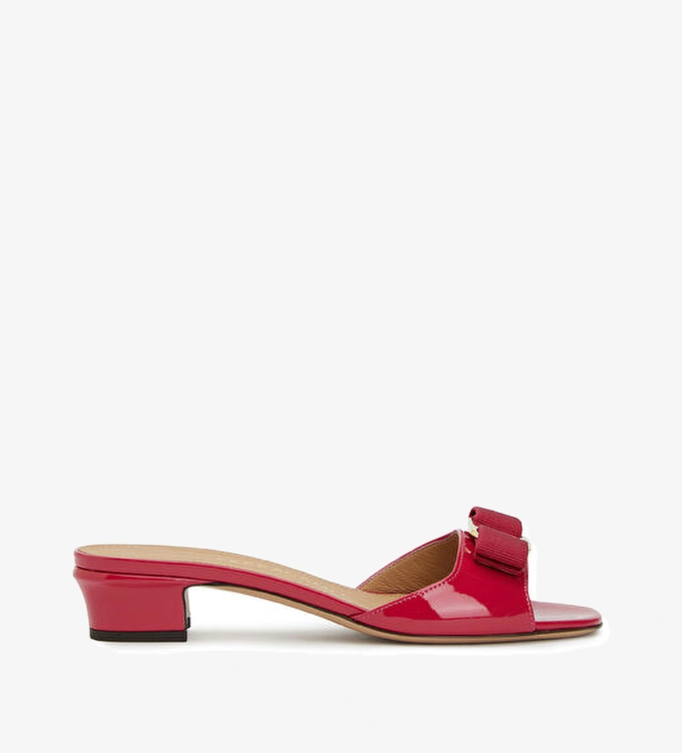 Vara Bow Fuşya Kadın Rugan Deri Terlik