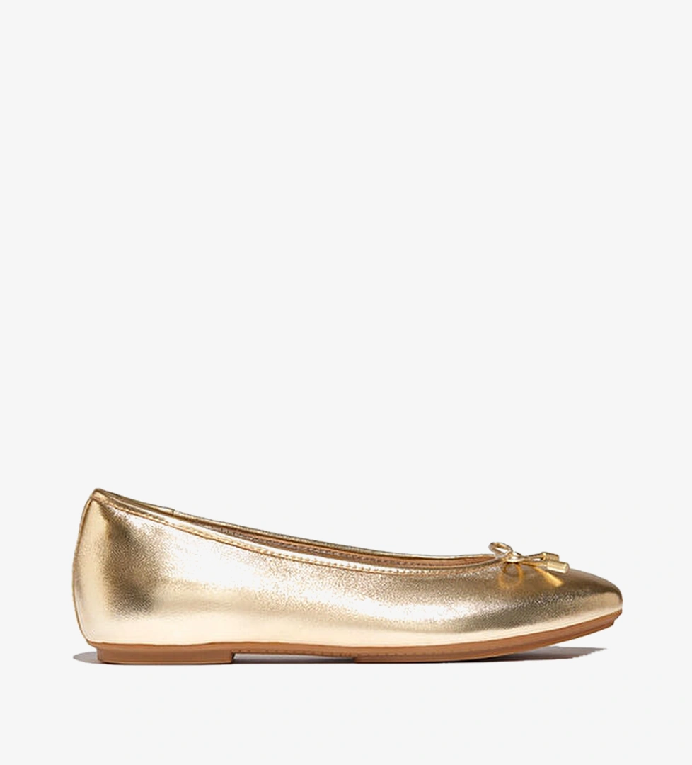 Delicato Bow Soft Metallic Deri Kadın Babet