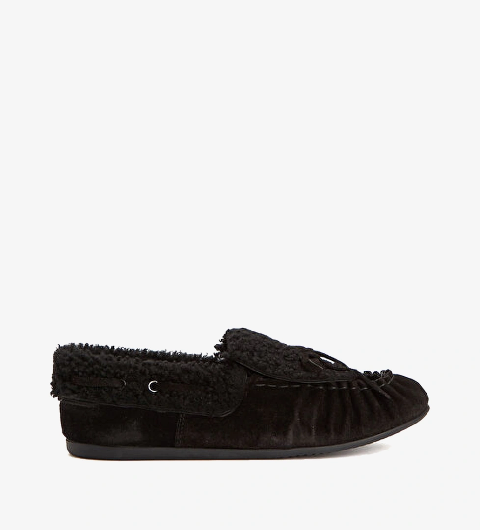 Siyah Kadın Süet Loafer