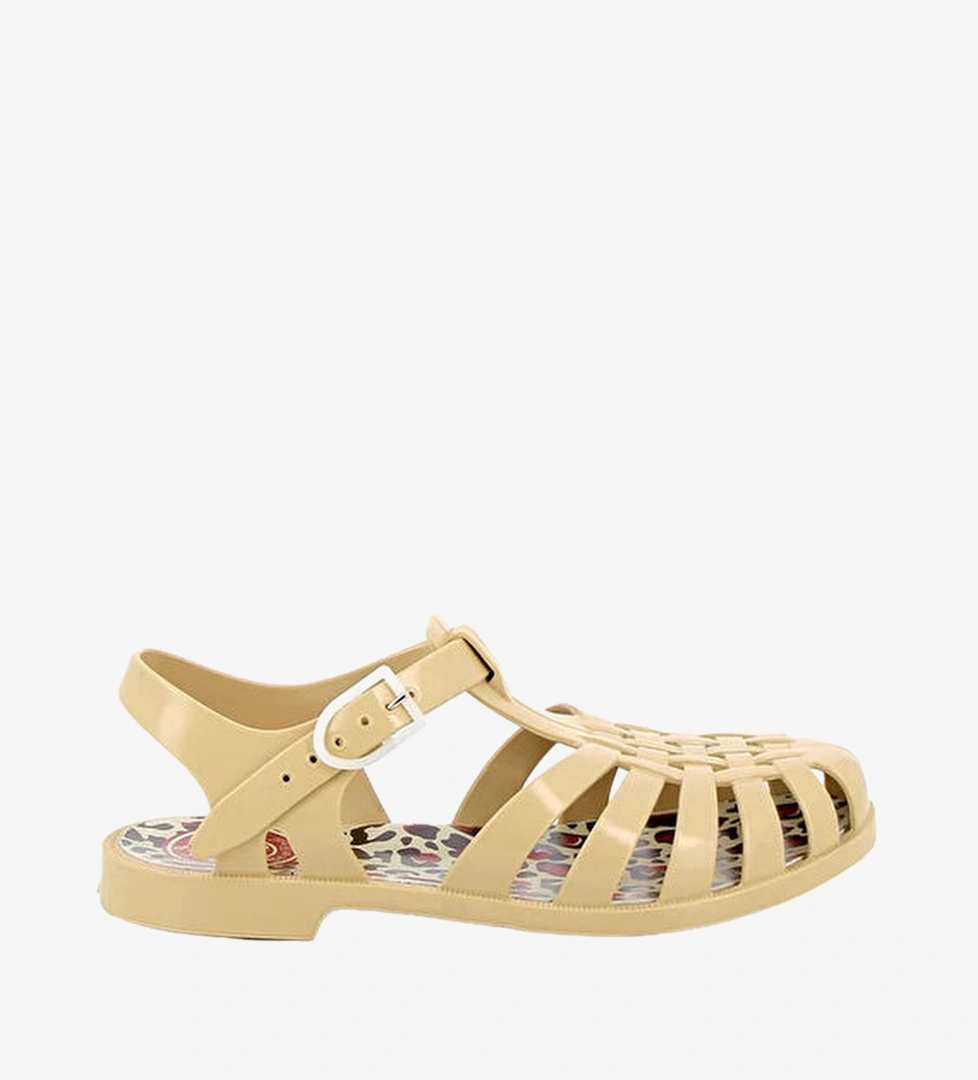 Sunleo Beige Leopar Detaylı Bej Kadın Sandalet