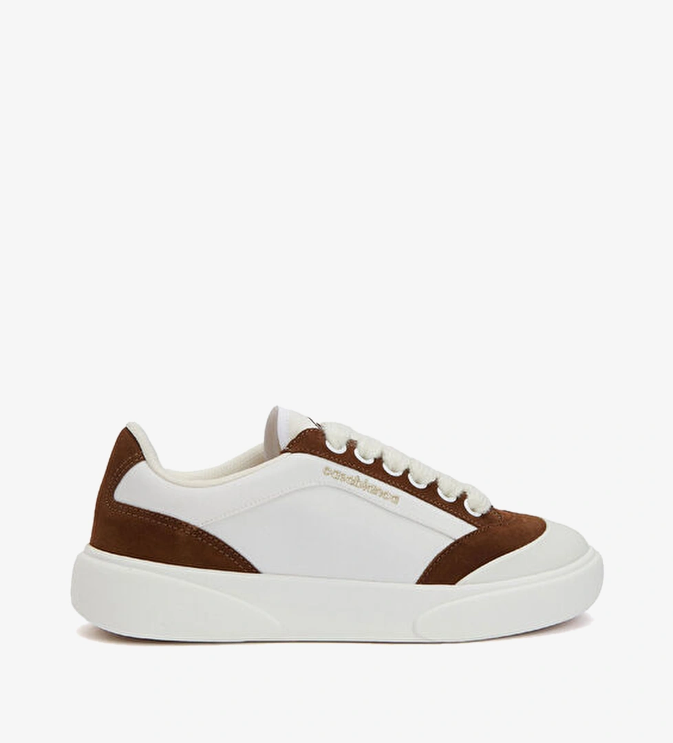 Kahverengi Beyaz Kadın Deri Sneaker