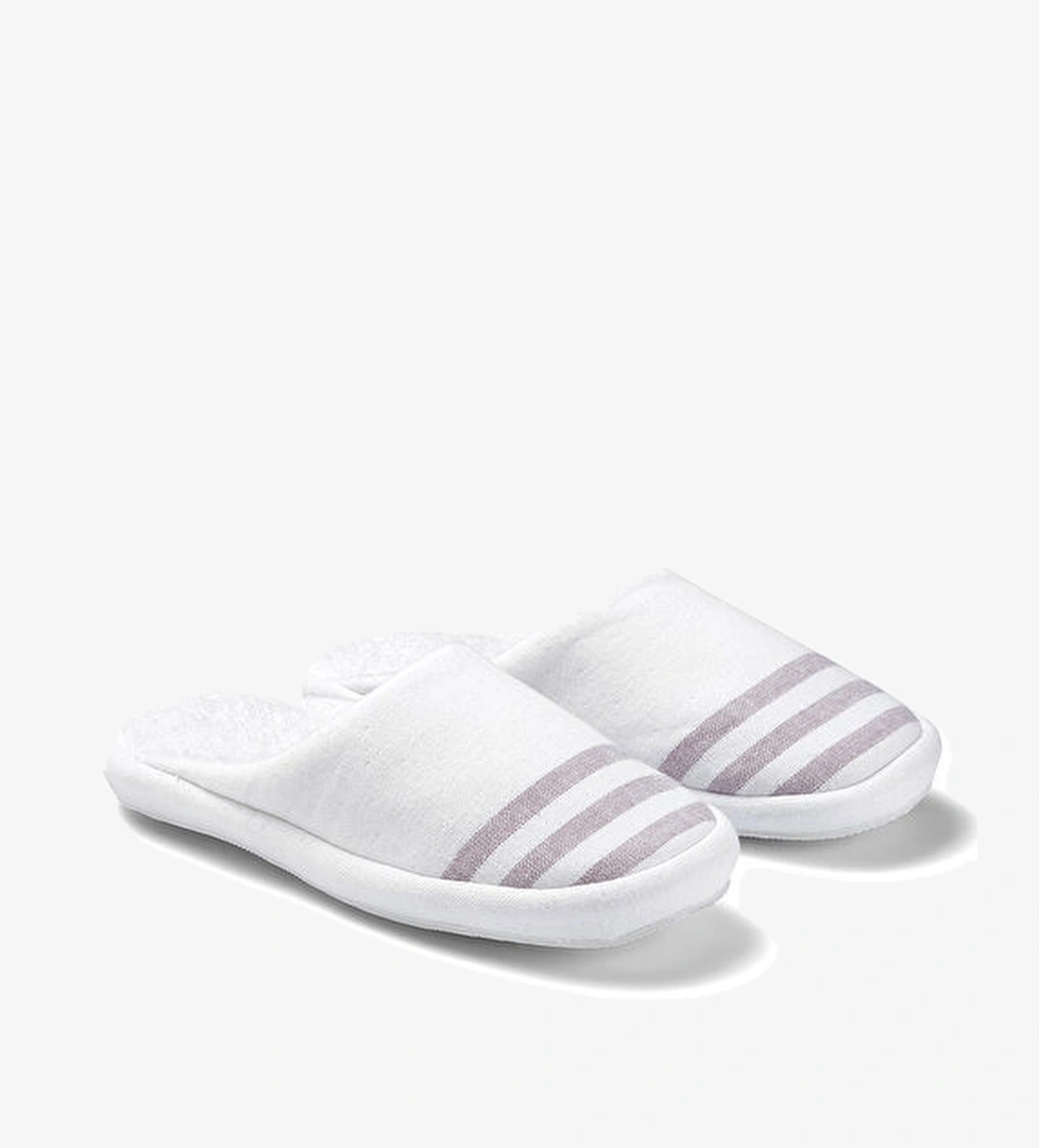 Hamam Marine Beyaz Mor Çizgili Unisex Havlu Terlik model görseli