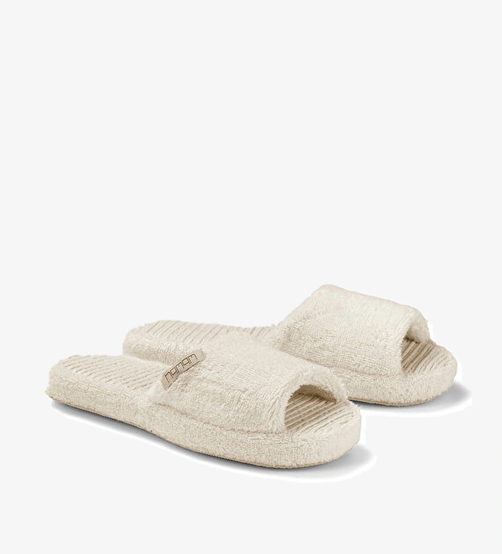 Galata Ekru Organik Kadın Havlu Terlik - Görsel 1