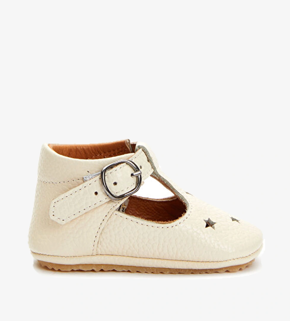 Atelier By Baby Ekru Yıldızlı El Yapımı Unisex Bebek Deri Ayakkabı model görseli