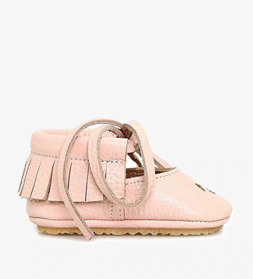 Atelier By Baby Pudra Püsküllü El Yapımı Kız Bebek Deri Ayakkabı model görseli