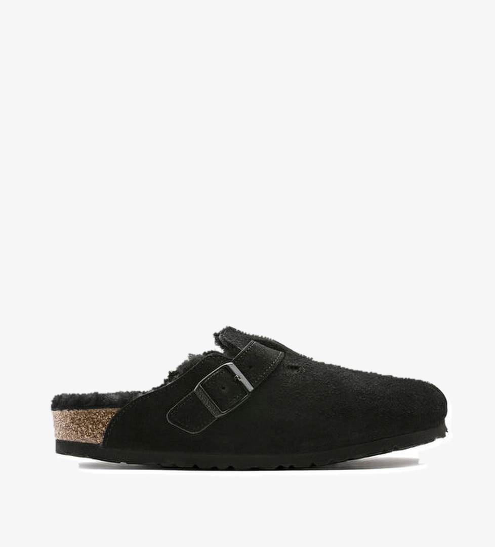 Boston Fell Siyah Shearlingli Kadın Süet Terlik - Görsel 1