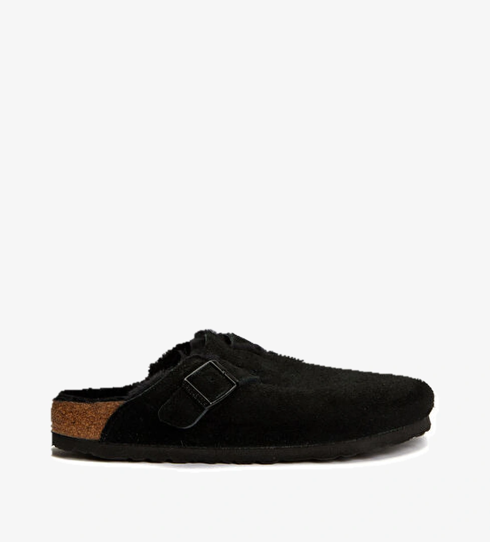 Birkenstock Boston Siyah Shearling Detaylı Kadın Deri Terlik model görseli