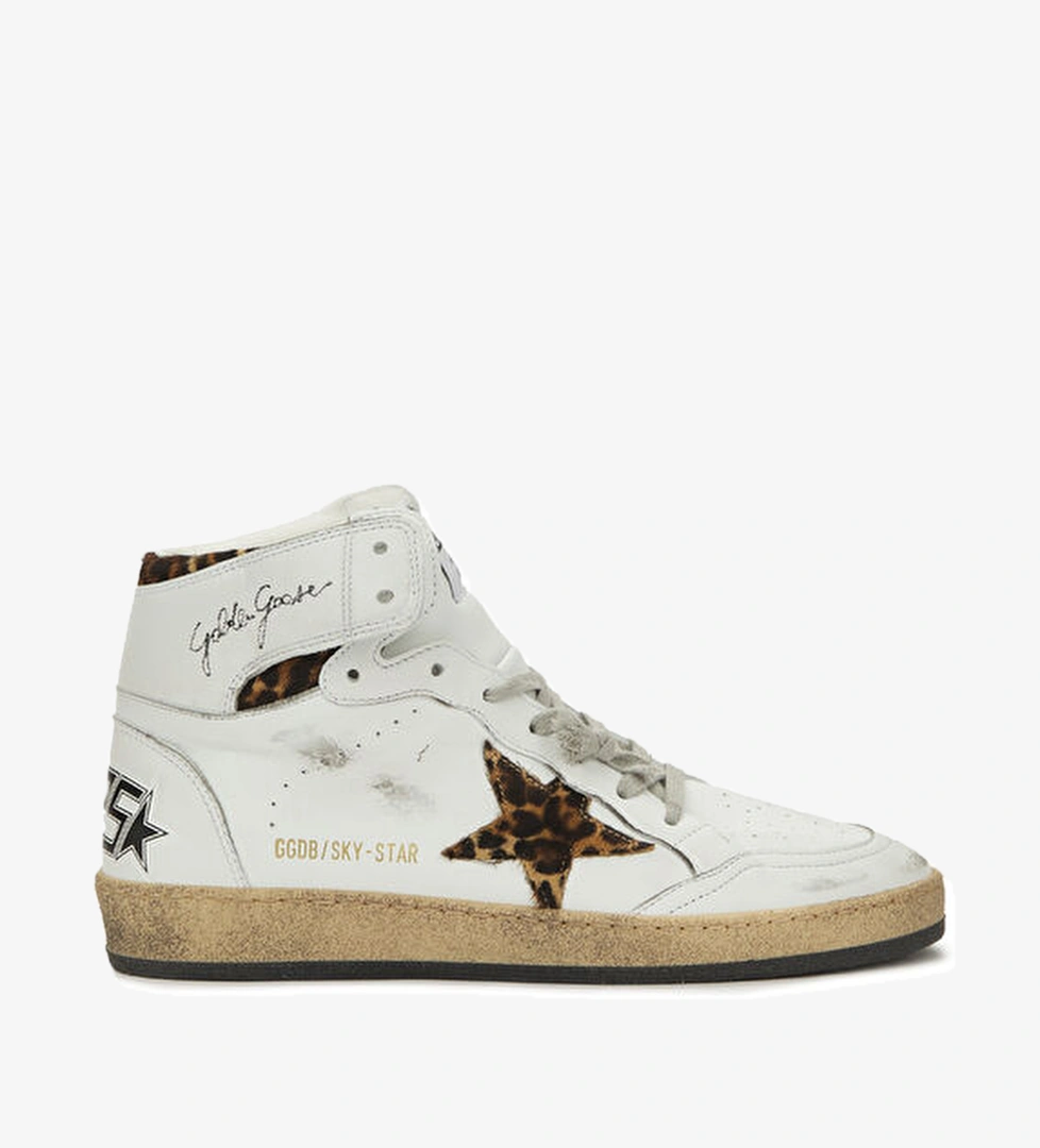 Beyaz Leopar Desen Detaylı Logolu Kadın Sneaker - Görsel 1