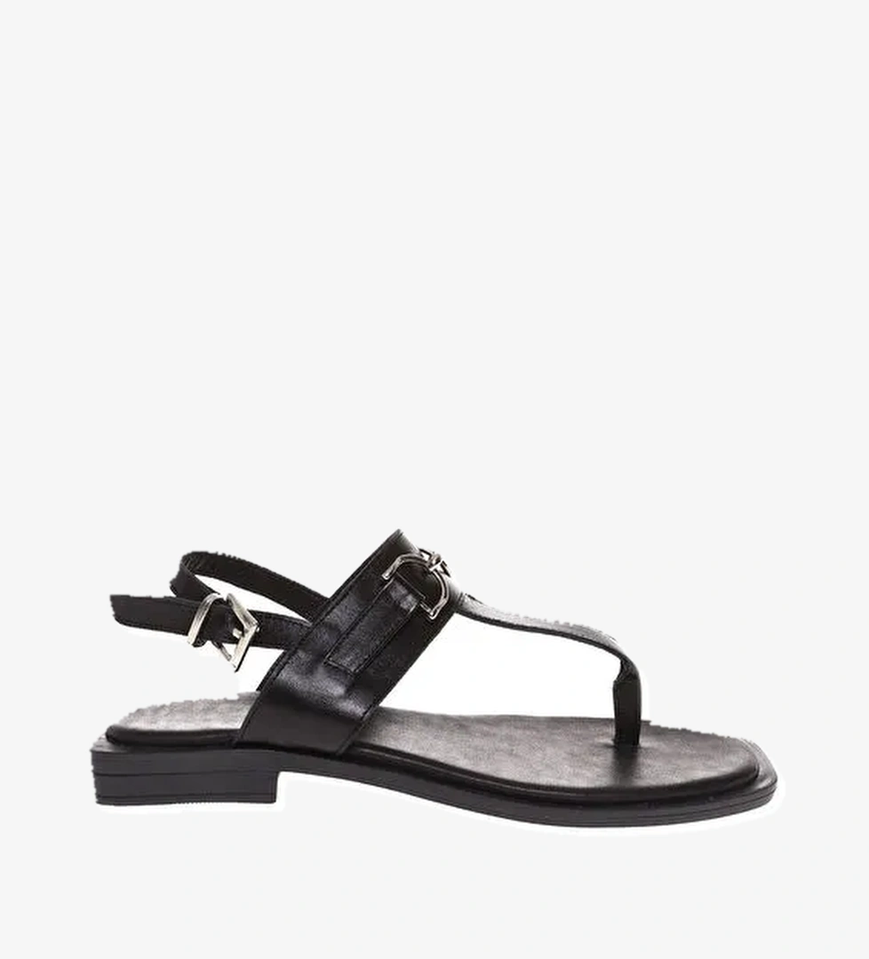 Fabrika Deri Siyah Kadın Sandalet FARRAH - Görsel 1