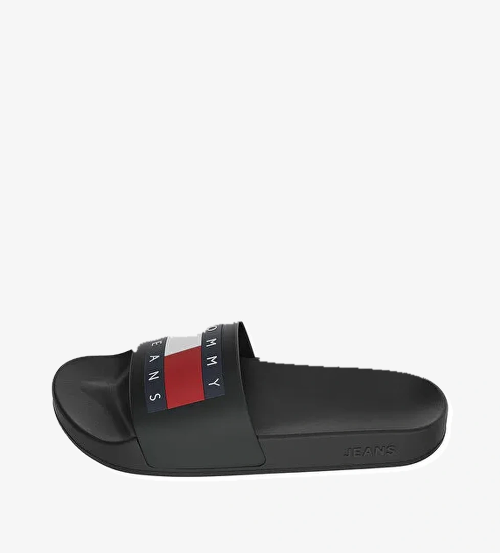Tommy Hilfiger Siyah-Beyaz-Kırmızı Erkek Plaj Terliği TOMMY JEANS POOL SLIDE ESS - Görsel 1