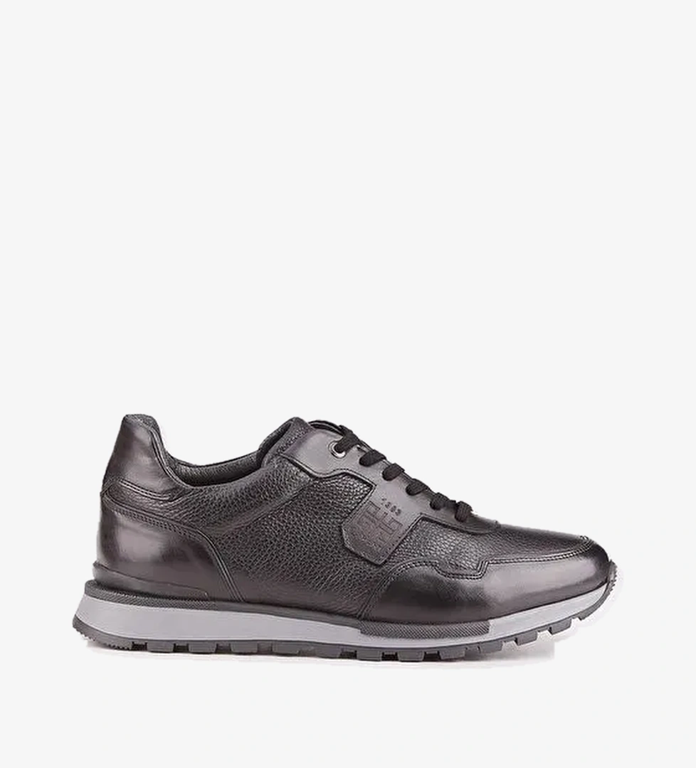 Erkek Özel Tasarım Hakiki Deri Siyah Bağcıklı Spor Ayakkabı - Görsel 1