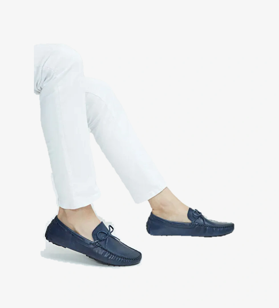 Tamer Tanca Erkek Hakiki Deri Lacivert Loafer Ayakkabı - Görsel 1