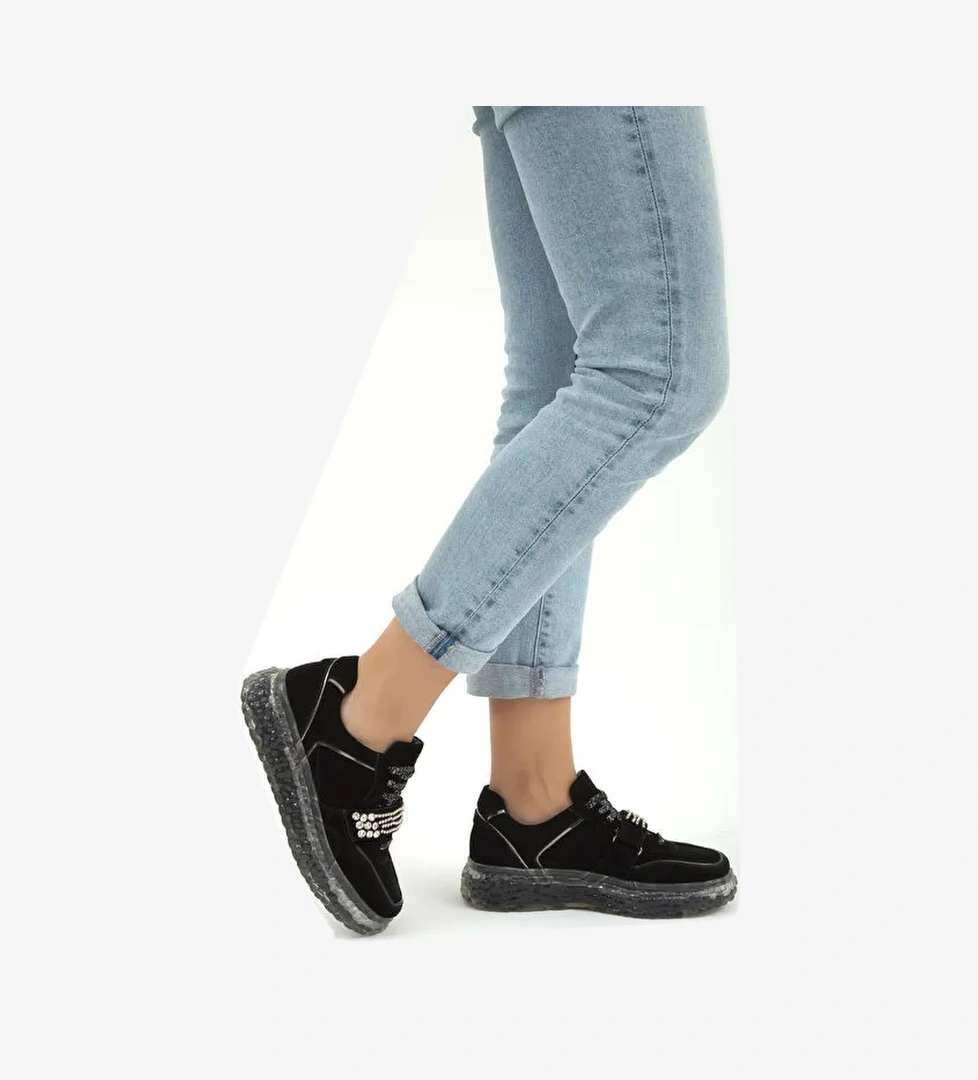 Tamer Tanca Kadın Hakiki Deri Siyah Süet Sneakers & Spor Ayakkabı - Görsel 1