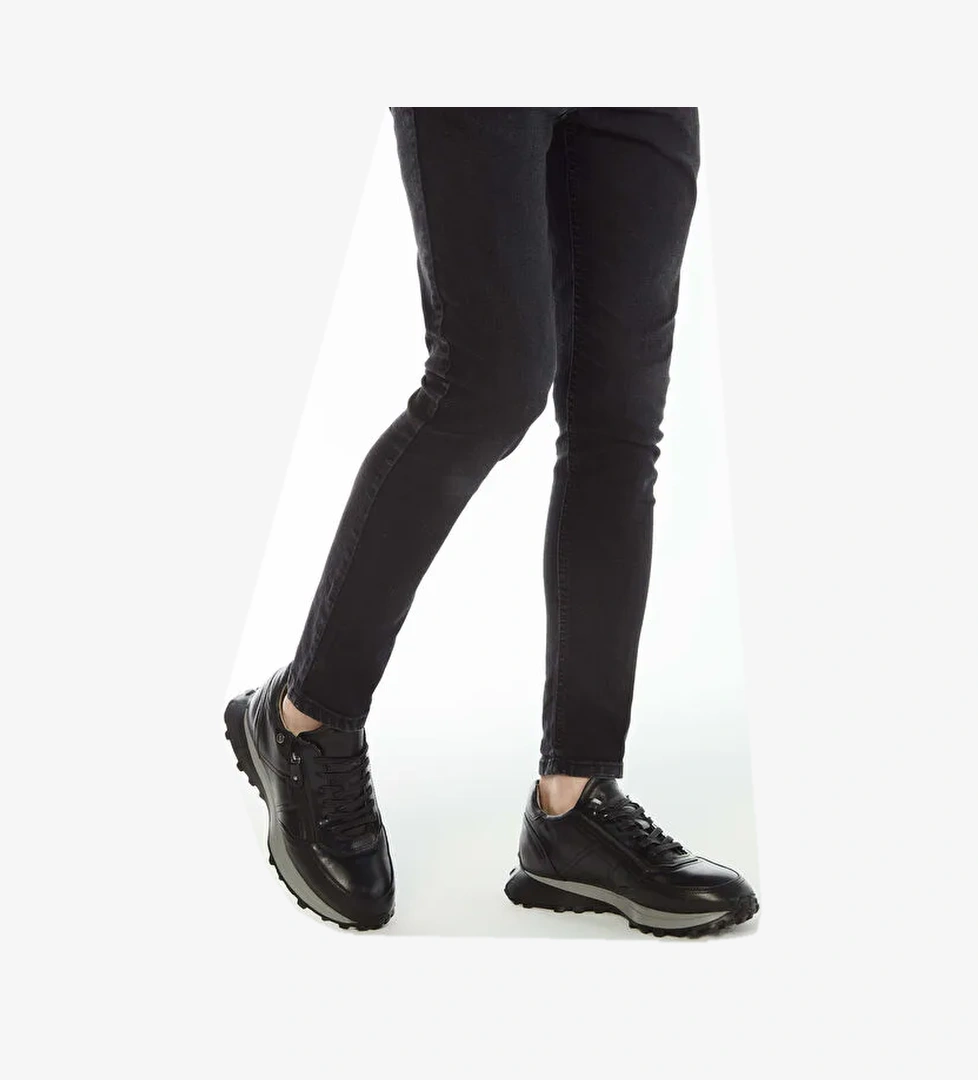 Tamer Tanca Erkek Hakiki Deri Siyah Sneakers & Spor Ayakkabı - Görsel 1