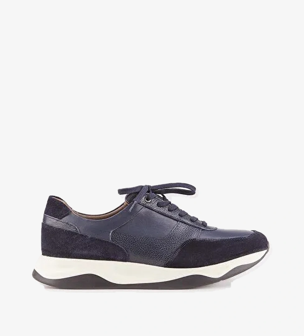 Erkek Hakiki Deri Lacivert Bağcıklı Spor Ayakkabı - Görsel 1
