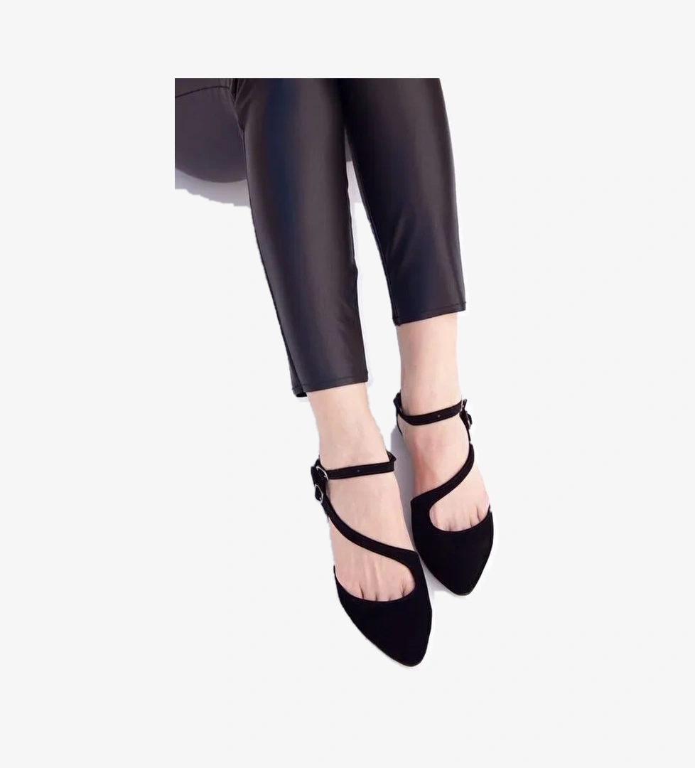 Fox Shoes Siyah Kadın Süet Babet 1429 - Görsel 1