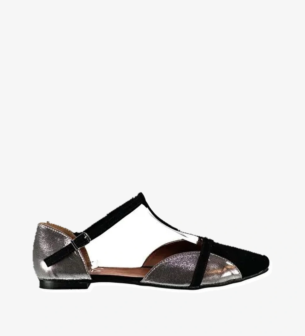 Fox Shoes Siyah-Platin Kadın Babet 277 - Görsel 1